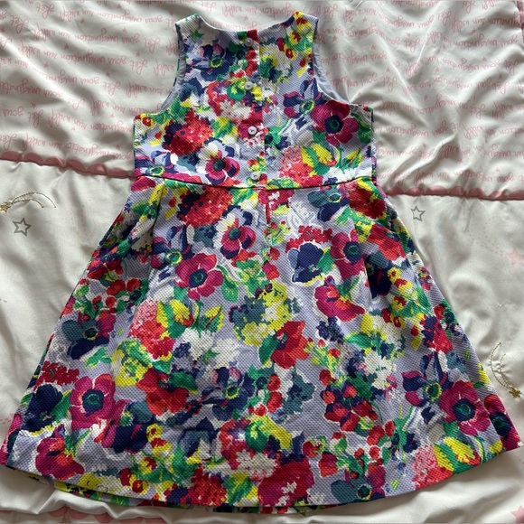 4, Janie and Jack Pink and Blue Pleated Sundress Sleeveless Halter - Picture 12 of 15